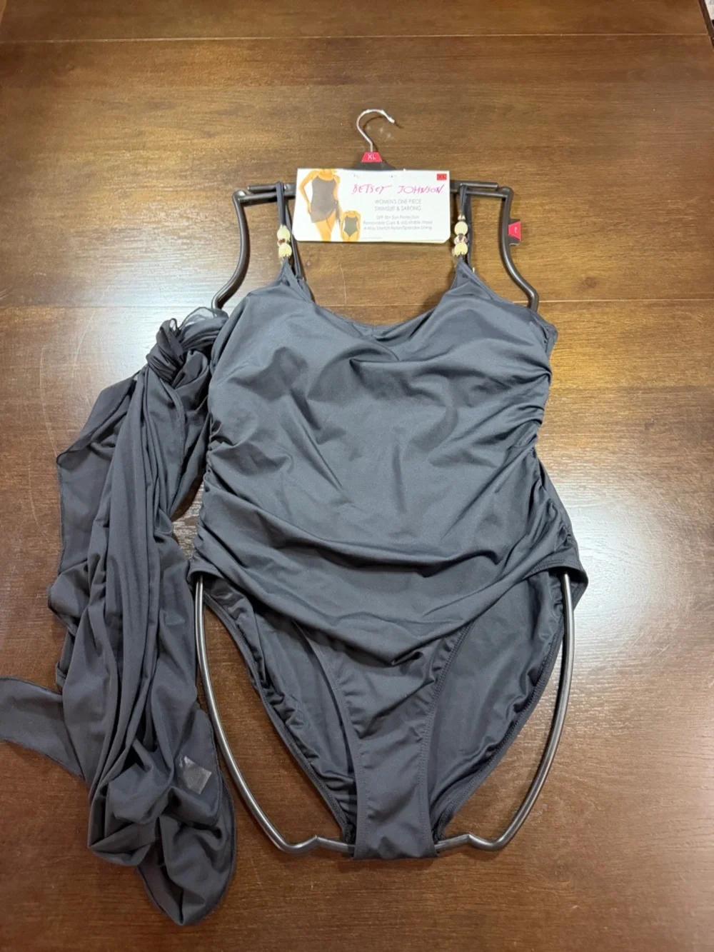NWT Betsey Johnson Black One Piece Swimsuit XL Resort Glam Beaded